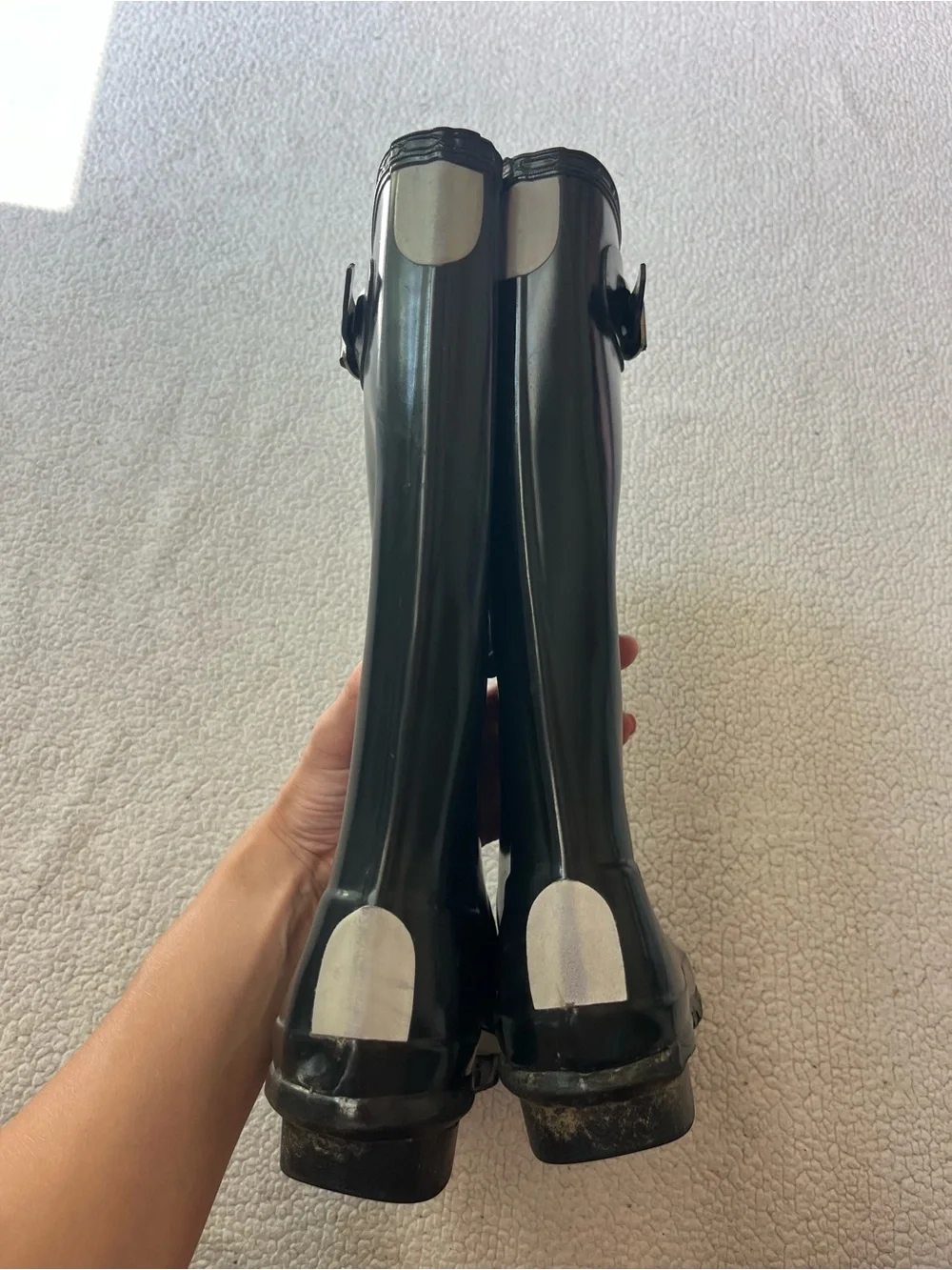 HUNTER ORIGINAL TALL GLOSS RAIN BOOTS BLACK US 4